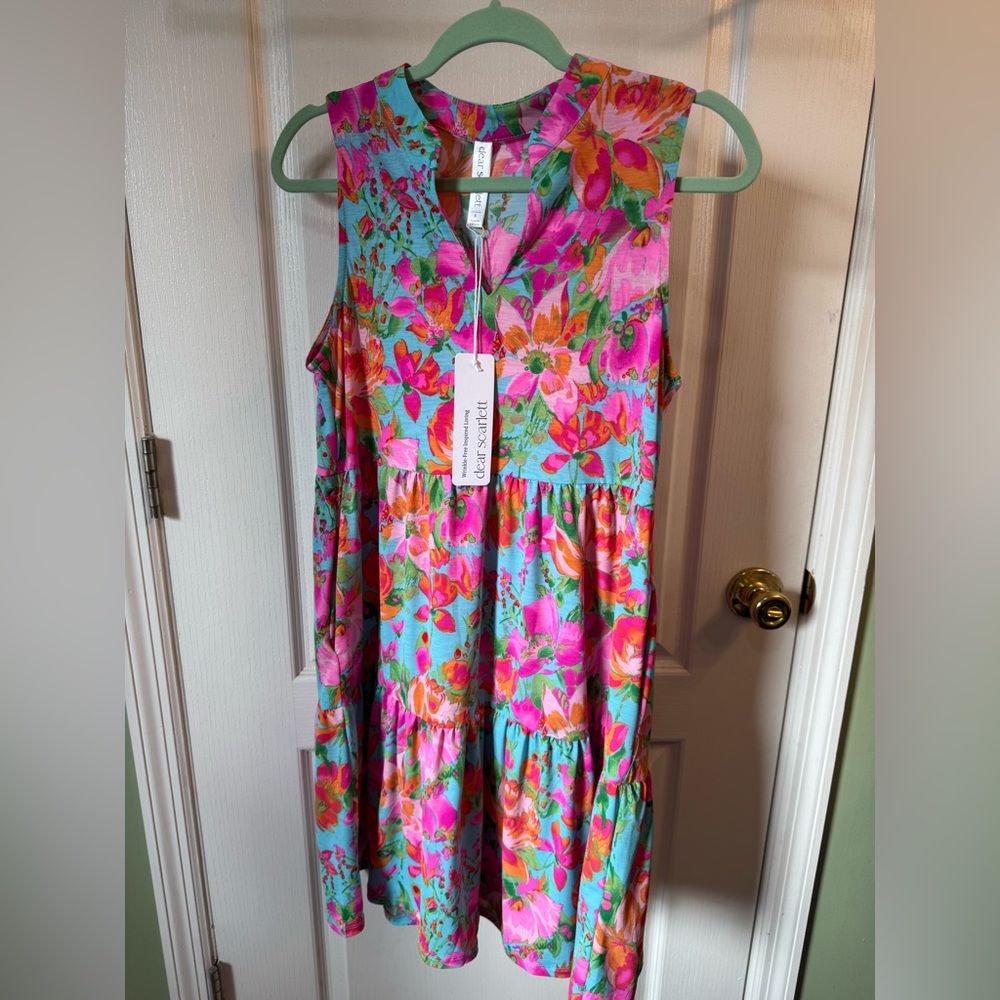 Floral Sleeveless Dress in Pink and Blue